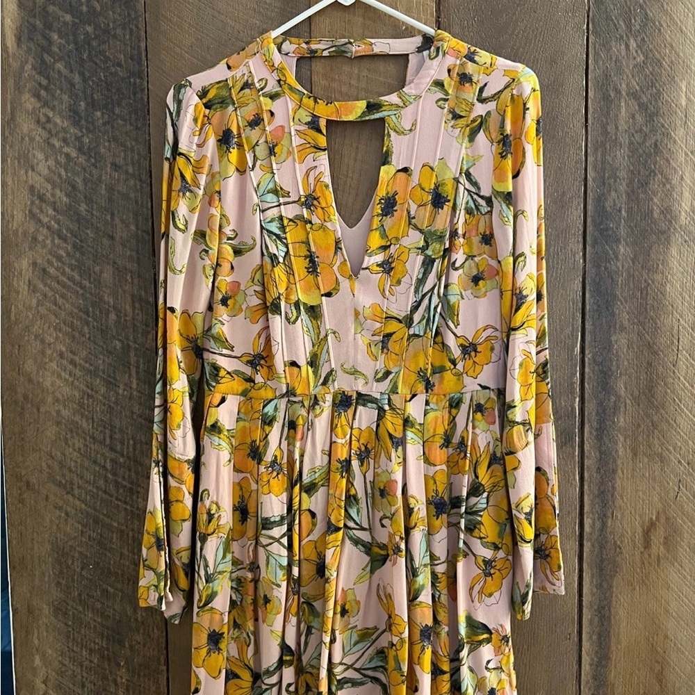 Free People Floral Long-Sleeve Dress - Pink & Yellow
